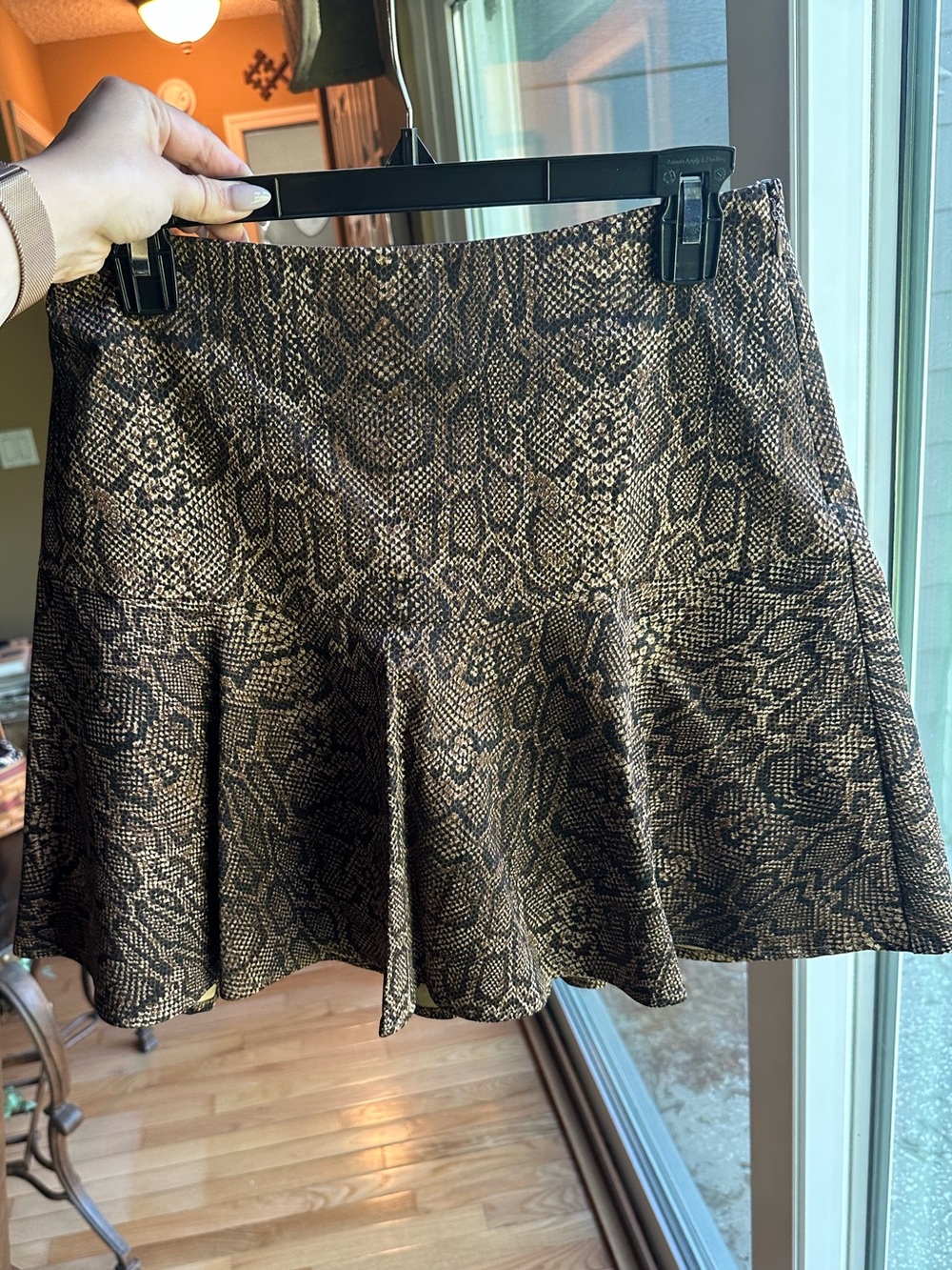 Joie Brown Snake-Print Flared Skirt